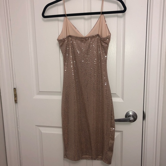 Gold Sequin Dress with Slit - Picture 3 of 4